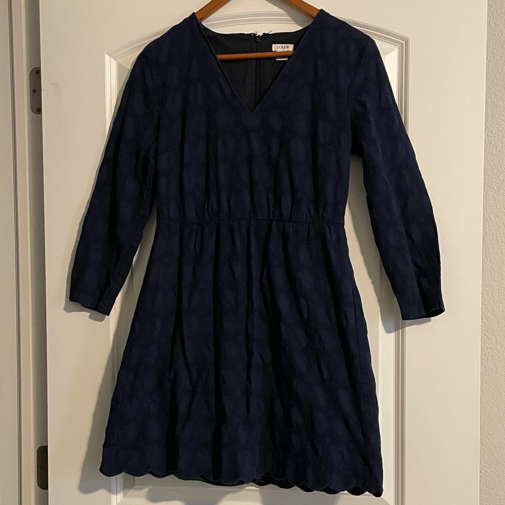 J. Crew Dark Navy Crochet-Detail Dress